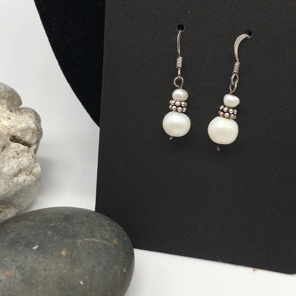 Vintage Pearl & Sterling Silver Drop Earrings